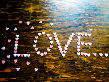 Close-up of heart shape on table