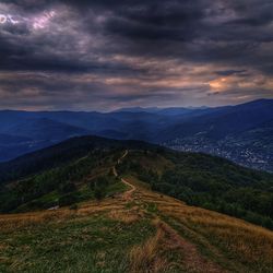 Scenic view of landscape against sky during sunset