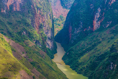 Scenic view of river amidst mountains