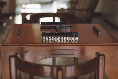 High angle view of board game on table
