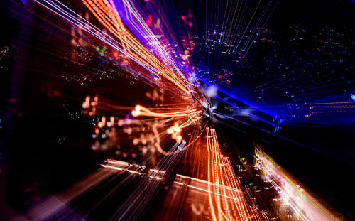 Light trails on road at night