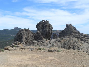 Rock formations on landscape against sky