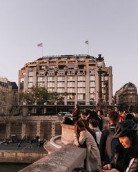 Rear view of people on street