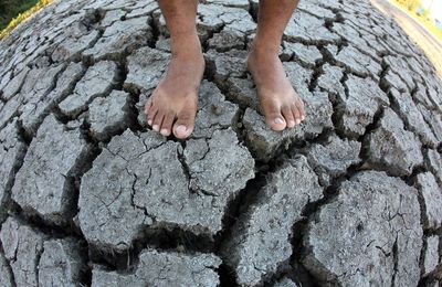 Low section of person standing on rock