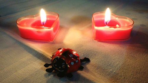 Close-up of candles on table