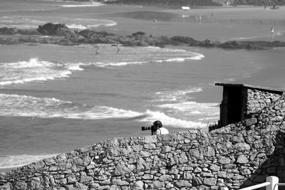 Rear view of people on beach