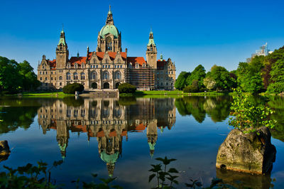 Reflection of buildings in lake