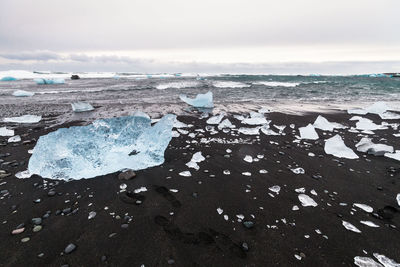 Scenic view of sea against sky during winter