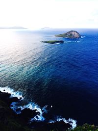 Scenic view of sea against blue sky