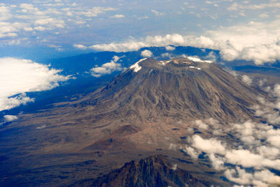 Kilimanjaro - aerial view of volcanic landscape against sky