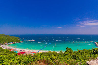 Scenic view of sea against blue sky