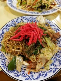 High angle view of noodles served in plate