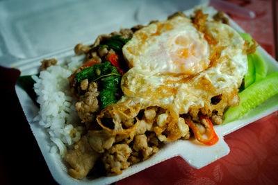 High angle view of meal served in plate