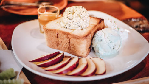 Close-up of dessert on table