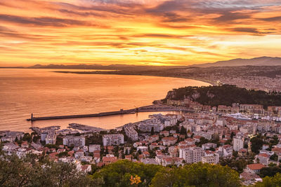 Sunset over the sea in nice, france