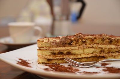 Close-up of cake in plate on table