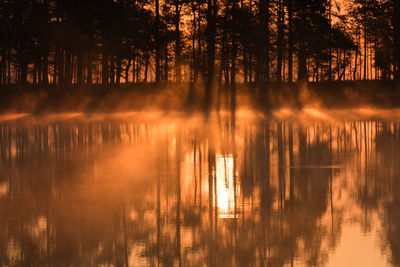 Scenic view of lake at sunset