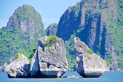 Panoramic view of rocks in sea against sky