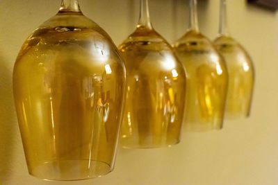 Close-up of glasses on table