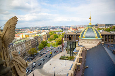 High angle view of buildings in city