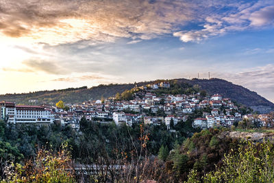 High angle view of townscape against sky