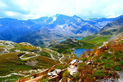 Scenic view of snowcapped mountains against sky