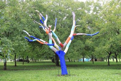 Woman jumping in park