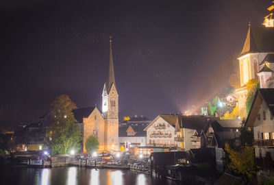 Illuminated buildings at night