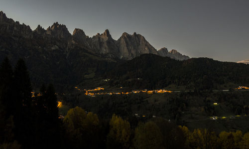 Panoramic view of trees and mountains against sky