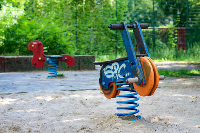 Close-up of outdoor play equipment at park