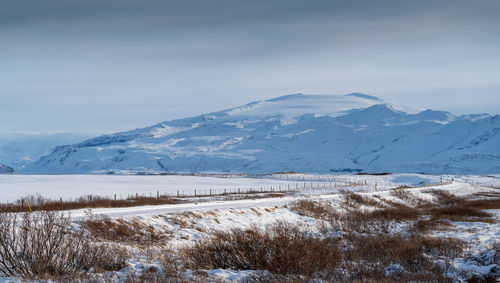 Scenic view of snowcapped mountains against sky