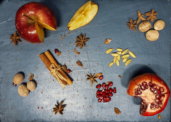 High angle view of fruits on table