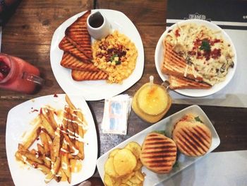 Close-up of breakfast served on table