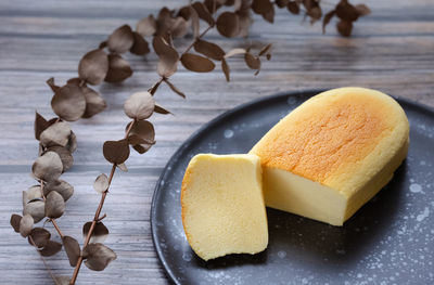 High angle view of dessert in plate on table