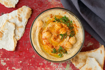 High angle view of meal served in bowl