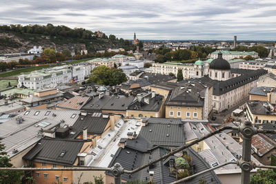 High angle view of buildings in city