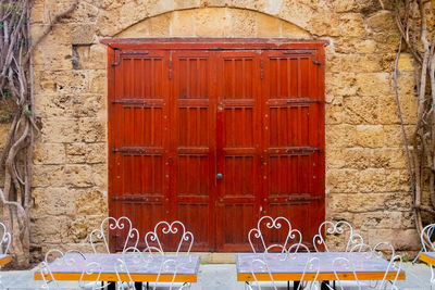 Closed door of building