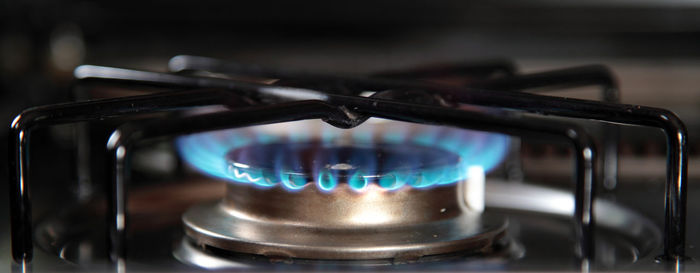 Close-up of flames on burner