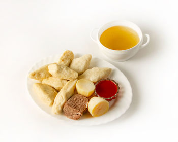 High angle view of breakfast served in plate