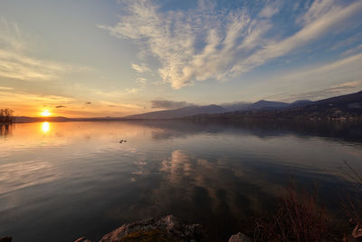 Scenic view of lake against sky during sunset