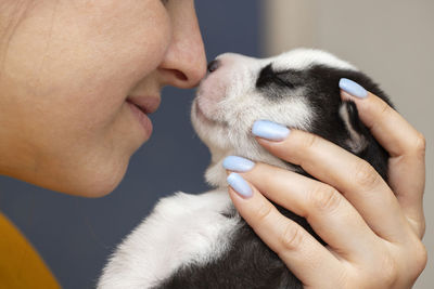 Close-up of man with dog