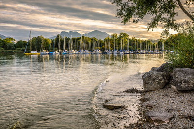 Scenic view of lake against sky during sunset