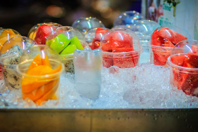 Close-up of ice cream in glass for sale