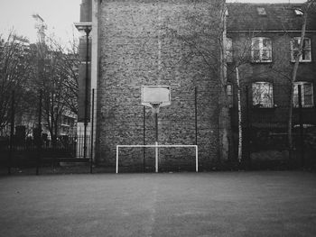 Basketball court against building