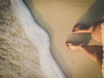 High angle view of woman at beach