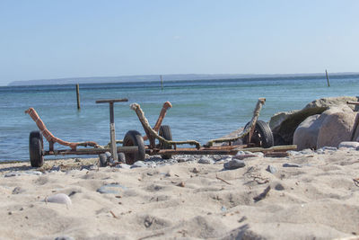 Scenic view of beach against clear sky