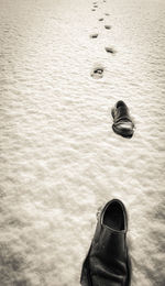 High angle view of shoes on snow