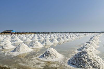 A pile of sea salt in the salt field at petchaburi, thailand