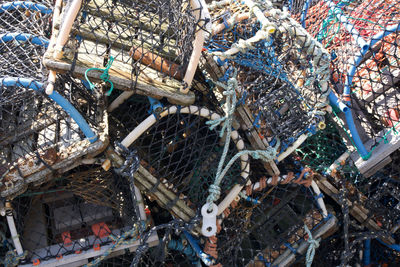 Full frame close up of lobster pots in scarborough, uk