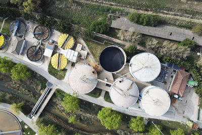 High angle view of bicycle amidst plants